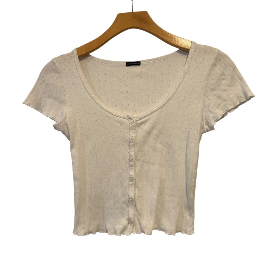 Brandy Melville women's pointelle cotton crop top size 5 - Picture 2 of 9